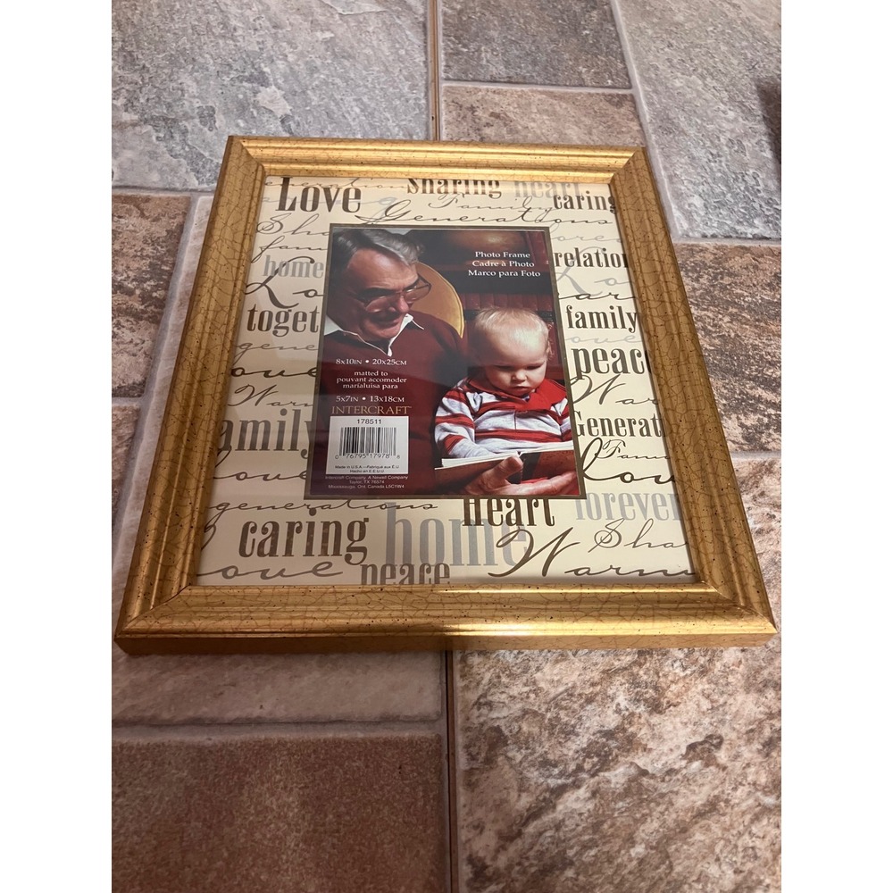 Intercraft Gold Crackle Picture Frame 8x10 Matted to 5x7 Family Theme 178511